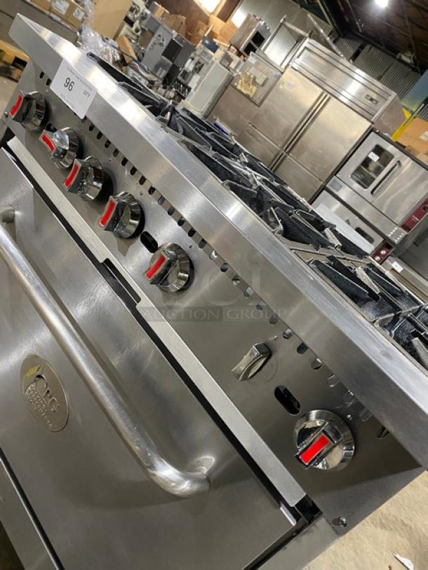 CPG Stainless Steel 36" 6-Burner Range/Oven Combo, Model 351S36N, Natural Gas, on Legs, Wired Oven Rack, Serial 03224046.