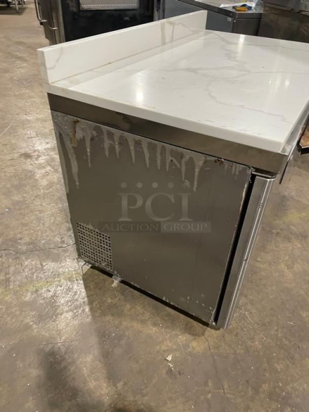 Atosa MGF8406GR 2-Door Stainless Steel Undercounter Freezer, marble worktop, up-turned backsplash, on casters, 48".