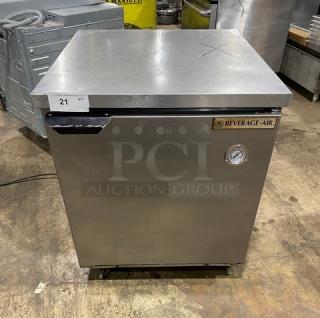 Beverage-Air stainless steel single door undercounter refrigerator with poly-coated rack, on casters, SN: 9802534.