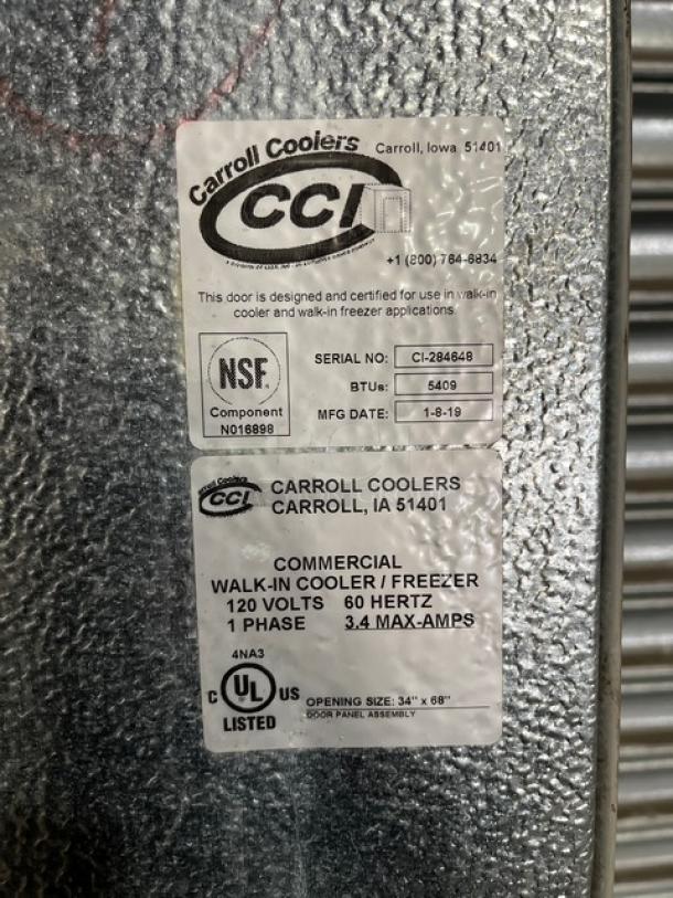 Bush Refrigeration 8'x8' walk-in freezer box, serial CI-284648, with blower, NSF certified, no compressor, 5,409 BTU.