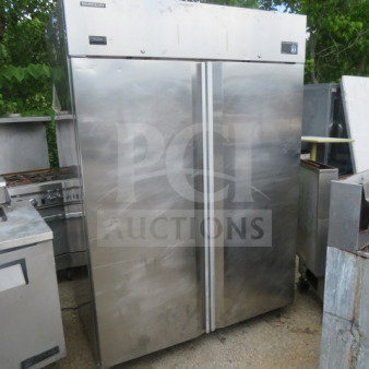 Hoshizaki CF2B-FS 2-door stainless steel freezer, working condition, 115V, 55x33.5x79 inches, used commercial unit.