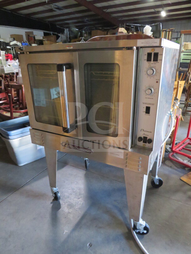 Southbend Platinum Series model PCE75S/SD electric convection oven, with 5 racks, on casters. 38x37x55 inches, excellent condition.