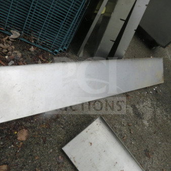 Stainless steel wall mount shelf, 72x12x12 inches, in used condition, showing slight wear. Ideal for storage solutions.