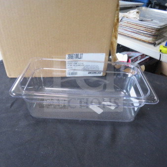 NEW Carlisle 1/3 Size 4 Inch Deep Food Storage Container, clear plastic, durable, ideal for kitchen storage, model 6XBID.