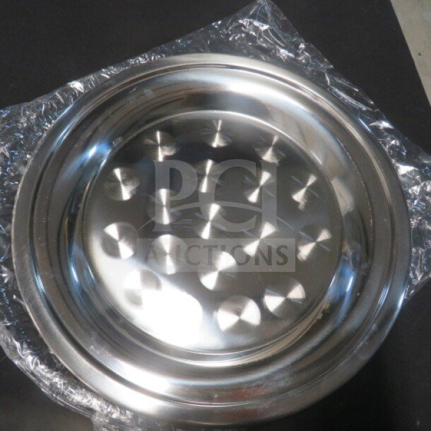 NEW Stainless Steel 12 Inch Cater Tray by 2XBID, featuring a polished finish, in pristine condition.