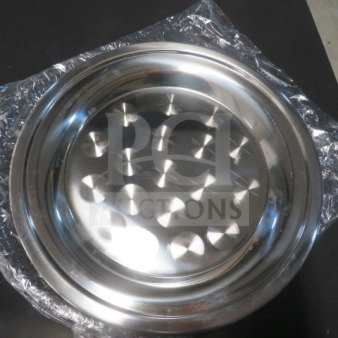 NEW Stainless Steel 12 Inch Cater Tray by 2XBID, featuring a polished finish, in pristine condition.