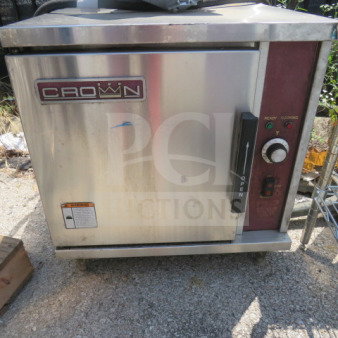 Crown SX5 electric convection steamer, 24x29x26 inches, stainless steel, good condition, visible control panel and brand label.