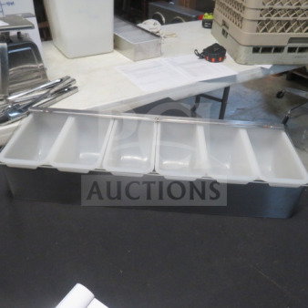 Stainless steel domed bar center with five compartments. Excellent condition, ideal for organizing bar supplies.