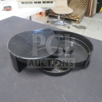 Black One Tequila Bar Salter; round design, dual compartments, used condition, suitable for margarita glass prep.