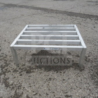 36x30x12 aluminum dunnage rack, sturdy construction, good condition, elevation for storage, visible label on side.