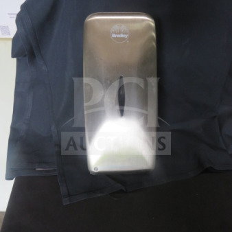 Bradley stainless steel wall-mount sensor soap dispenser, model 6A00-110000, new condition, branded on front.