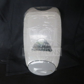 NEW Wall Mount Soap Dispenser in packaging, model 4XBID, sleek white design, ideal for bathrooms or kitchens.