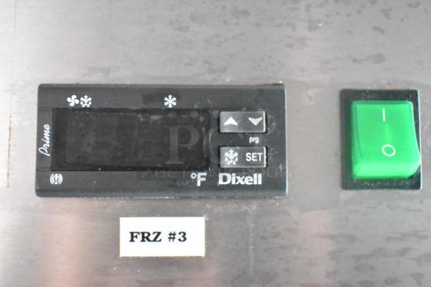 Dixell temperature control panel with settings display and green power switch, labeled "FRZ #3."