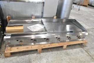 Brand new Cooking Performance Group 72" stainless steel countertop griddle, model 351GTCPG72NL, natural gas, 180,000 BTU.