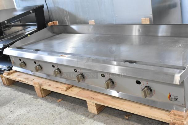 Brand new 2025 Cooking Performance Group 72" stainless steel griddle, model 351GTCPG72NL, 180,000 BTU, with thermostatic controls.