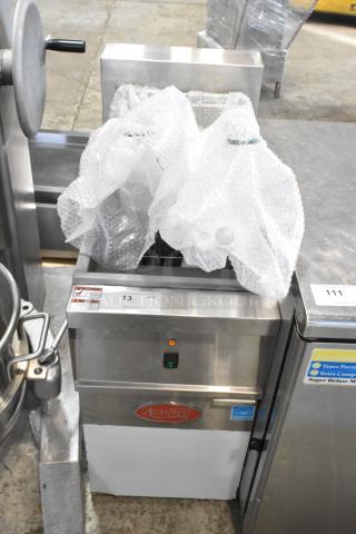 Brand new Avantco 177EF40C stainless steel electric fryer with two baskets, wrapped in bubble wrap. 208V, 3 phase.