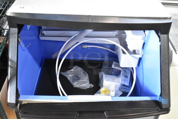 Avantco 194UCF280A stainless steel ice machine, 299 lb capacity, new scratch and dent condition, interior view with components.