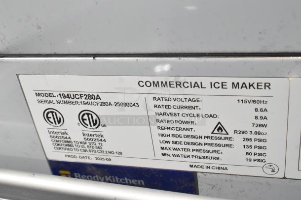 New 2025 Avantco 194UCF280A stainless steel ice machine, 299 lb. capacity, 115V, 1 Phase. Scratch and dent.