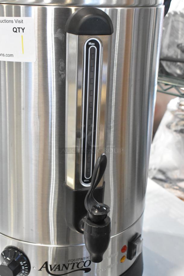 Brand new Avantco 177WB19L 5-gallon water boiler, 120 volts, with minor scratches. Features include water gauge, dispenser.