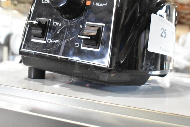 BRAND NEW AvaMix 928BX2000T blender base, toggle controls visible, minor cosmetic scratches, label shows auction lot 25, 120V.