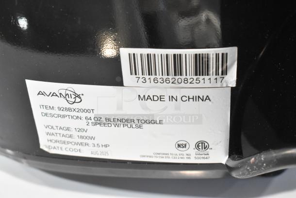 BRAND NEW AvaMix 928BX2000T Blender, 3.5 hp, 64 oz. Tritan™ container, toggle control, 120V, 1 Phase, scratch and dent.