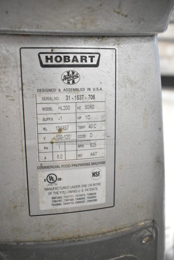 Hobart Legacy HL200 20 Quart Mixer, includes bowl and dough hook. Model HL200. Power: 100-120V, 1 phase. Used, good condition.