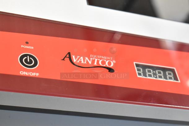 Brand new Avantco 177IC18DB stainless steel double induction range, 2 burners, 120V, showing power button and display.