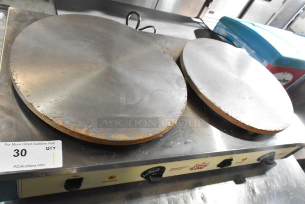 BRAND NEW Carnival King 382CM16DBL dual steel crepe maker, 16" stainless steel, minor scratches, 208/240V, 1 Phase.