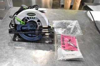 Brand new Genesis GCS130 circular saw, 13A, 7-1/4" blade, 120V, 1 phase. Includes service manual and accessories.