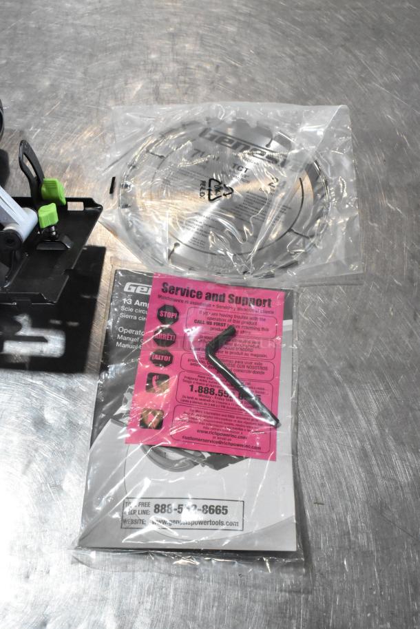 BRAND NEW Genesis GCS130 Circular Saw, 13 A, 7-1/4" Blade, in packaging. Includes user manual and service info.