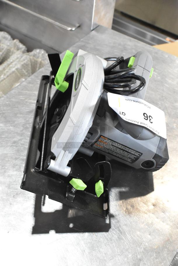 Genesis GCS130 Circular Saw, 13A, 7-1/4" blade, brand new with scratch and dent. Model and safety labels visible.