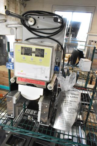 Brand new Bossen ET-99SU metal countertop cup sealing machine, 2025 model, 110/120 volts, 1 phase, with minor scratches.
