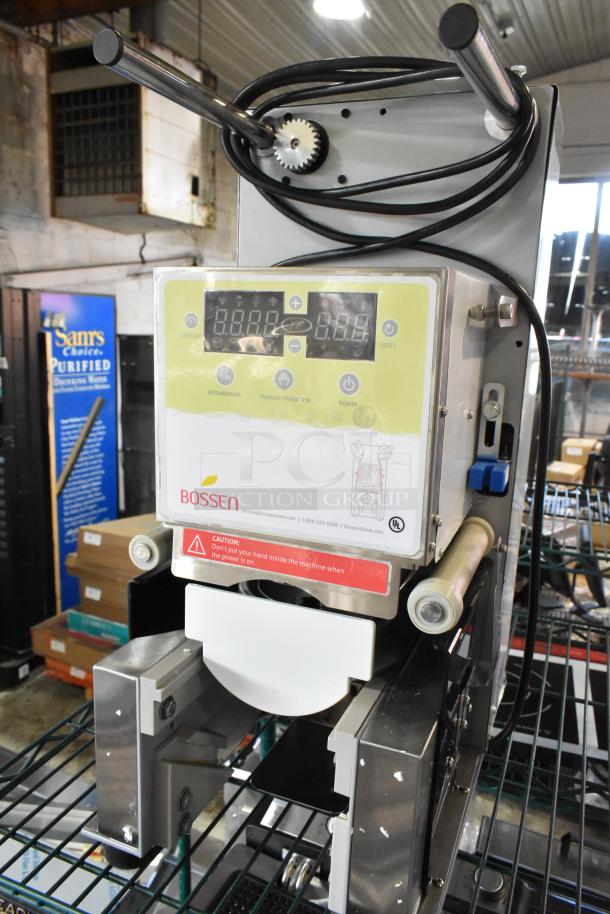 Brand new 2025 Bossen ET-99SU metal countertop cup sealing machine, 110/120 volts, 1 phase, scratch and dent condition.