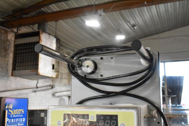 Brand new 2025 Bossen ET-99SU metal countertop cup sealing machine, 110/120V, 1 phase, visible wiring and gear details.