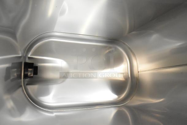 BRAND NEW Choice 407ITD3GS 3 Gallon Slim Iced Tea Dispenser, stainless steel, interior view, minor scratches visible.