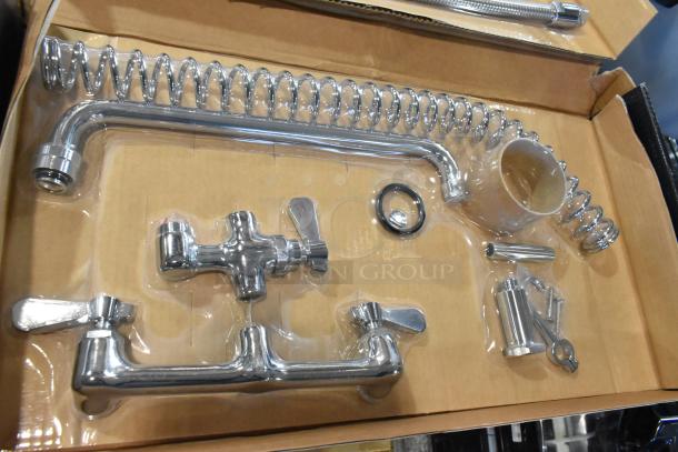 Brand new 600PRW814 Regency 1.15 GPM wall-mounted pre-rinse faucet, scratch and dent, with 8" centers, 14" add-on faucet.