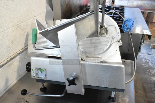Bizerba GSP HD metal commercial meat slicer, 120V, 1 phase, showing controls and slicer blade. Good condition.