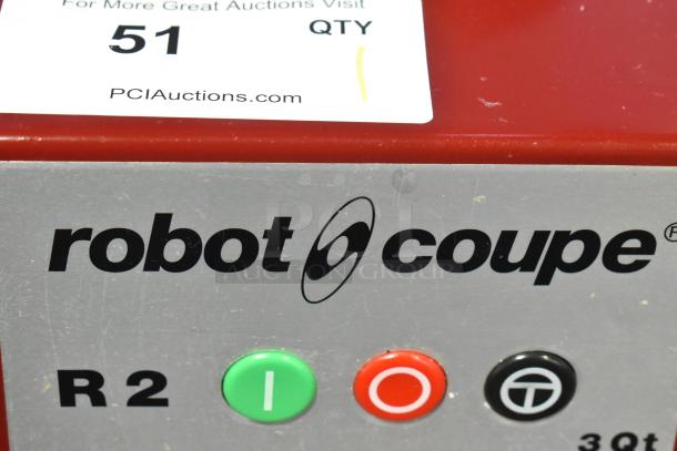 Robot Coupe R2N Combination Food Processor Base, 120V, 1 Phase, labeled with model and button controls.