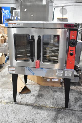 Brand new Vulcan VC5ED stainless steel commercial convection oven, view-through doors, metal racks, thermostatic controls, 208V, 3/1 phase.