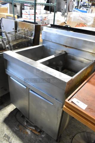 2019 Frymaster SCFSM250GN Stainless Steel Commercial Floor Style Natural Gas Powered 2 Bay Deep Fat Fryer on Commercial Casters. 120,000 BTU. - Item #1229340