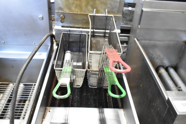 2018 Pitco Frialator SG14 stainless steel gas fryer, single bay, with 3 metal baskets, on casters, 110,000 BTU.