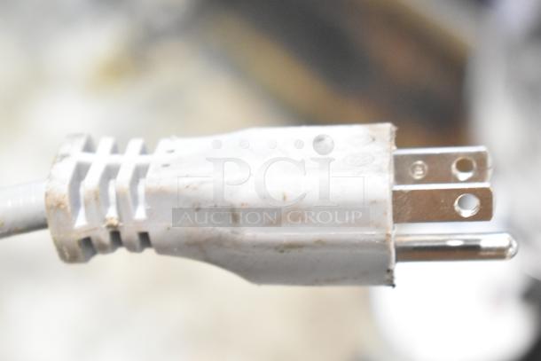 Power plug of Mazzer Luigi Major Electronic Espresso Bean Grinder, showing wear, 120V, 1 Phase.