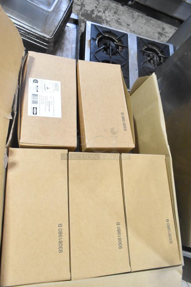 Six brand new boxed lighting items, including General Electric GE H5SM light and Dual Lite LED emergency light. Boxes show model information.