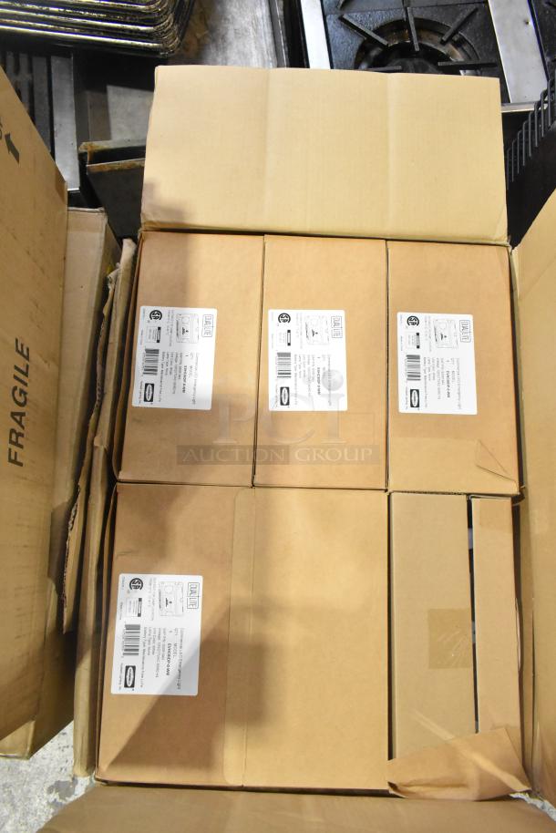 6 new boxes of GE H5SM lights, Dual Lite LED emergency lights, labeled, in unopened condition, in cardboard shipping box.