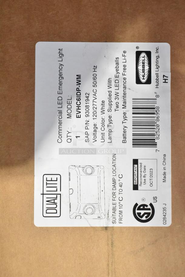 12 boxes of Dual Lite EVHCEZP Emergency Light Back Box, new condition, includes Dual Lite LED Emergency Light.