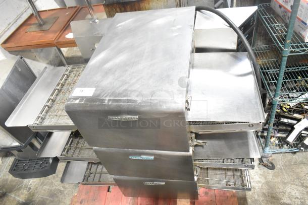 Three Turbochef HhC2020 stainless steel commercial conveyor ovens, 2017 model, electric, 208/240V, 3 phase, visible labels.