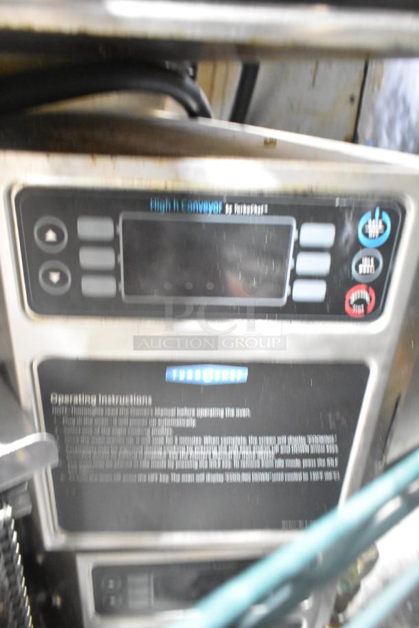 3 Turbochef HhC2020 stainless steel conveyor ovens, electric-powered, 208/240V, 3-phase, control panel close-up.