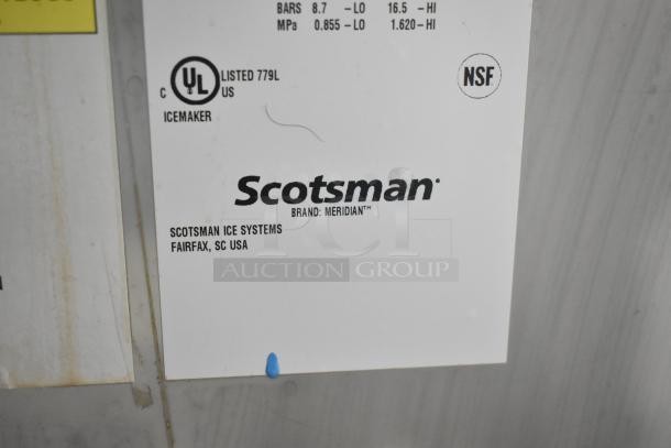2018 Scotsman HID312A-1A stainless steel ice machine label, NSF and UL listed. Hands-free, countertop model.