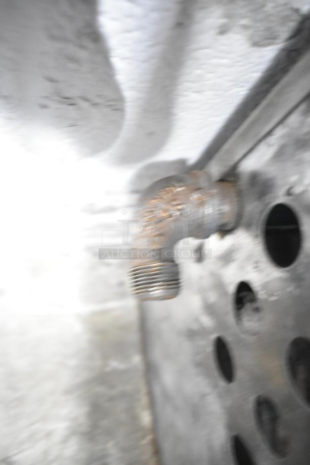 Cook Rite Stainless Steel Commercial Gas Single Burner Stock Pot Range. Appears used; close-up of gas connection.