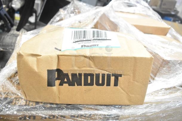 18 brand new boxes with Panduit Netkey NK5EPC3Y Patch Cord and NK4FWHY Faceplate. Boxes show Panduit branding.